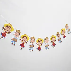 Festa Junina Πανό Βραζιλιάνικου Φεστιβάλ Ιουνίου Καρτούν Ανθρώπινες Φιγούρες Γιρλάντα Για Διακόσμηση Γιορτής