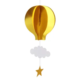 Decoración colgante de globo aerostático 3D en dorado y blanco para fiestas infantiles