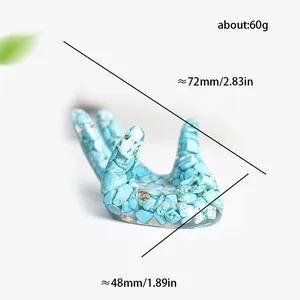 Support de boule de cristal en résine en forme de main avec pierres turquoise et dimensions