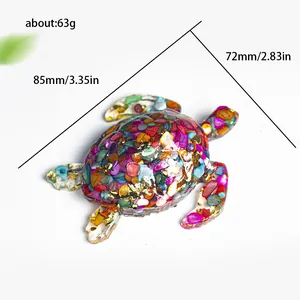Figurine tortue en résine avec cristaux naturels et feuilles d'or, taille 85x72mm