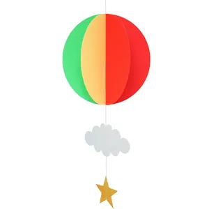 3D hot air balloon hanging decoration with paper clouds and gold glitter star ornament