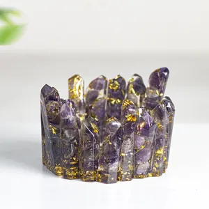 Portacandele a Corona di Cristallo Resina Frammenti di Pietra Naturale Foglia d'Oro Ciotola per Gioielli Decorazione da Tavolo