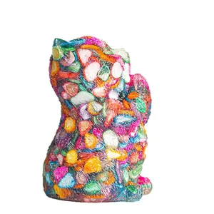 Artistic crystal lucky cat figurine made of colorful resin with transparent finish