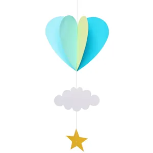 3D heart and cloud hanging ornament with golden star for party decoration