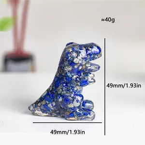 Resin crystal monster dinosaur sculpture with lapis lazuli and stones, 49mm tall
