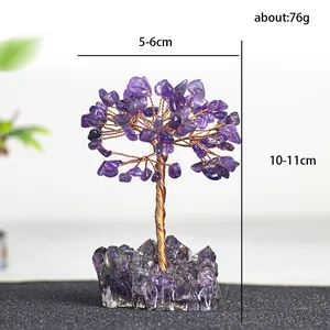 Arbre de vie en améthyste naturelle sur socle en quartz avec dimensions détaillées