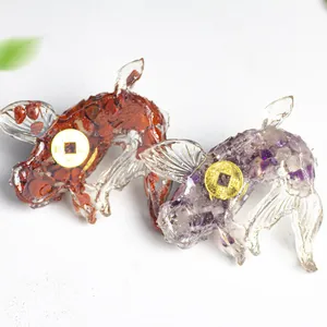 Handcrafted koi fish resin statues with natural crystal stones and lucky coins