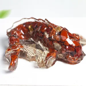 Lucky koi fish resin figurine with natural crystal stone inlay for home desktop decor