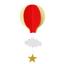 3D handmade red and cream paper hot air balloon hanging decoration with cloud and star