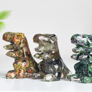 Resin Filled Natural Crystal Dinosaur Figurine T-Rex Statue Monster Ornament Handcrafted Gemstone Sculpture For Home Office Desk Decor Gift