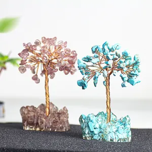 Arbre à Argent en Cristal Fait à la Main Éclats de Pierres Précieuses Naturelles Cristaux de Guérison Base en Amas d'Améthyste Décor Feng Shui