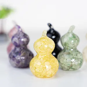 Resin Natural Crystal Wu Lou Gourd Ornament Feng Shui Desktop Decor Home Office Healing Stone Figurine吉祥物福禄摆件