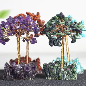 Arbres de fortune artisanaux en cristal avec améthyste et quartz pour décoration intérieure