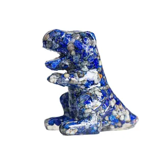 Lapis lazuli and resin crystal T-Rex dinosaur sculpture for home decor with white background
