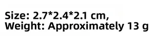 Tableau des tailles montrant les dimensions 2,7x2,4x2,1cm et le poids de 13g de l'ornement