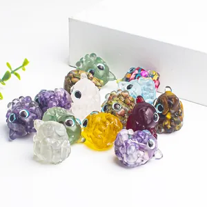 Figurine d'Animal en Dessin Animé Ornement en Résine de Gravier de Cristal Naturel pour Décoration de Bureau de Maison Statue de Renard à Neuf Queues Chat Cadeau