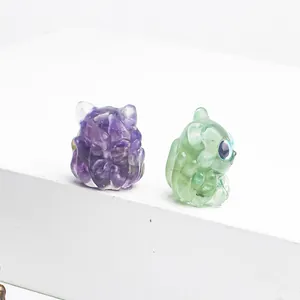 Mini statuettes de renards en améthyste violette et fluorite verte pour décoration