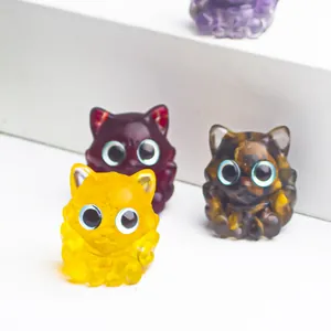 Figurines de chat mignonnes en résine avec cristaux pour déco de maison et bureau