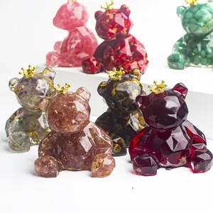 Geometric Faceted Crystal Resin Bear Figurine With Gold Crown Decoration For Car Interior Home Living Room Office Desk Ornament Gift