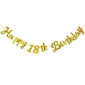 Χρυσό γκλίτερ πανό Happy 18th Birthday για διακόσμηση πάρτι 18ων γενεθλίων