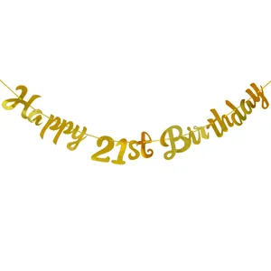 Χρυσό γυαλιστερό πανό Happy 21st Birthday για διακόσμηση πάρτι γενεθλίων