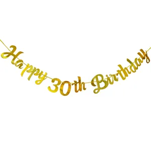Χρυσή γιρλάντα Happy 30th Birthday με μεταλλική λάμψη για διακόσμηση γενεθλίων