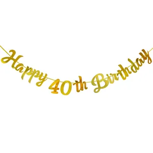Λαμπερή χρυσή διακοσμητική γιρλάντα Happy 40th Birthday για πάρτι γενεθλίων