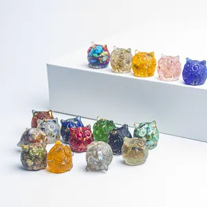 Búho Hecho a Mano con Piedra de Cristal Natural Resina Adorno con Lámina de Oro para Decoración de Escritorio Hogar Oficina Regalo