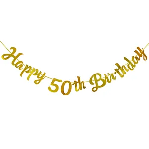 Χρυσό πανό Happy 50th Birthday με γκλίτερ για διακόσμηση πάρτι και γενεθλίων