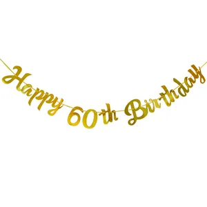 Χρυσό πανό Happy 60th Birthday για διακόσμηση πάρτι με μεταλλική γυαλιστερή υφή