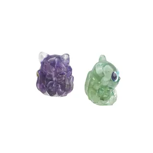 Figurines de renard en résine violette et verte avec cristaux naturels pour décoration maison
