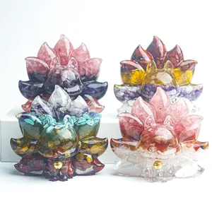 Handcrafted crystal resin nine-tailed fox statues with natural gemstones and bells