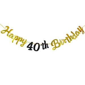 Λαμπερή γιρλάντα Happy 40th Birthday με χρυσά και μαύρα γράμματα για διακόσμηση πάρτι