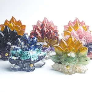 Detailed close-up of resin nine-tailed fox figurines with mixed natural crystal stones