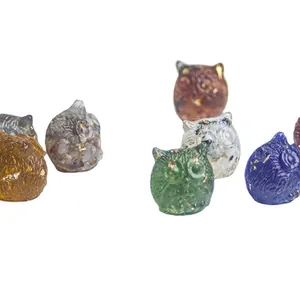 Colección de figuritas de búho de resina de cristal hechas a mano en varios colores vivos