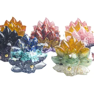 Handcrafted resin nine-tailed fox statues with natural crystal stones and gold foil flakes