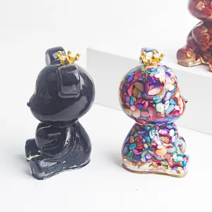Kristallharz Bärenfigur mit goldener Krone, in elegantem Schwarz und Klar erhältlich
