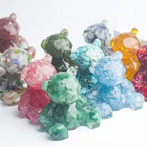 Figurine d'Ours en Résine avec Gravier de Cristal Géométrique Statuette d'Ours Facettée avec Feuille d'Or Décoration Maison Bureau Voiture Ornement de Bureau Cadeau