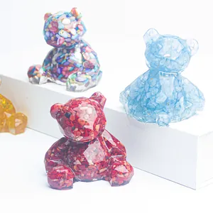 Figurine ours en résine avec pierres de cristal naturel pour décor de maison