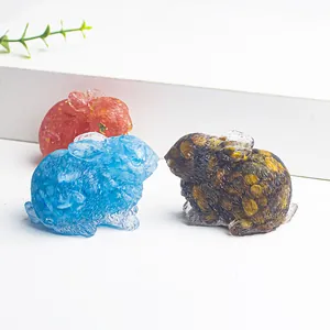 Estatuilla de Conejo de Resina y Piedra de Cristal Natural Hecho a Mano Estatua Animal Decoración de Escritorio Hogar Oficina