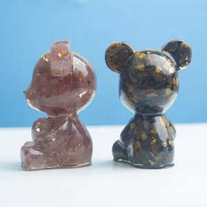 Figurines d'ours en résine de cristal avec améthyste et œil de tigre pour la maison