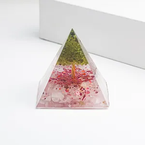 Pyramide d'Orgone Faite à la Main Résine Cristal Naturel Arbre de Vie Générateur d'Énergie Décor Maison Bureau Méditation