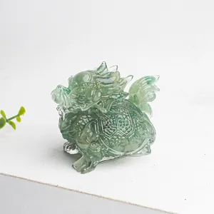 Natural green crystal dragon turtle figurine, handcrafted gemstone home decor ornament