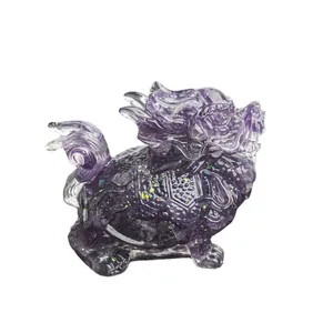 Purple amethyst crystal dragon turtle figurine with glitter accents for home decor