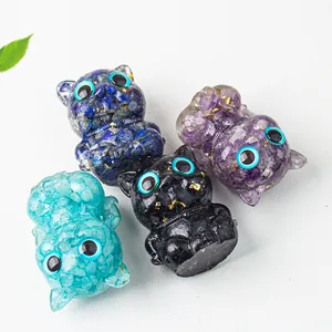 Détails de figurines de chat en résine faites à la main avec cristaux et feuilles d'or