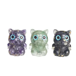 Lot de 3 figurines de chat en résine de cristal violet vert et noir pour la décoration