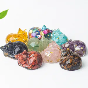Detailed collection of sleeping cat figurines with natural crystals and gold leaf foil