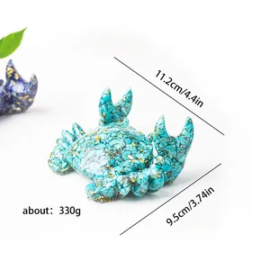 Crab desktop organizer made of turquoise crystals and gold foil with dimensions