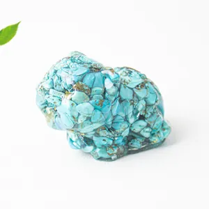 Cute resin puppy figurine filled with blue turquoise crystal stones for desk decor