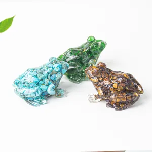 Cute frog figurines made of natural crystal stone chips and resin for home decor